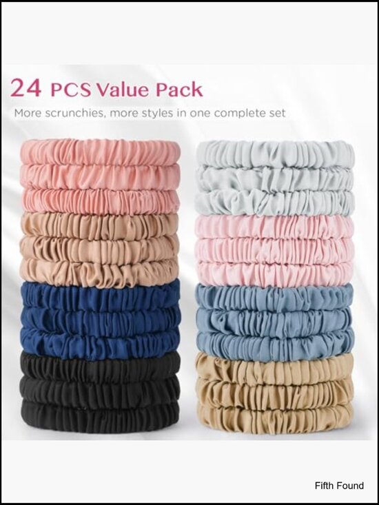 Silk-Like Hair Ties 24 Pack Skinny Scrunchies No Damage Soft Elastic Ponytail main image 7